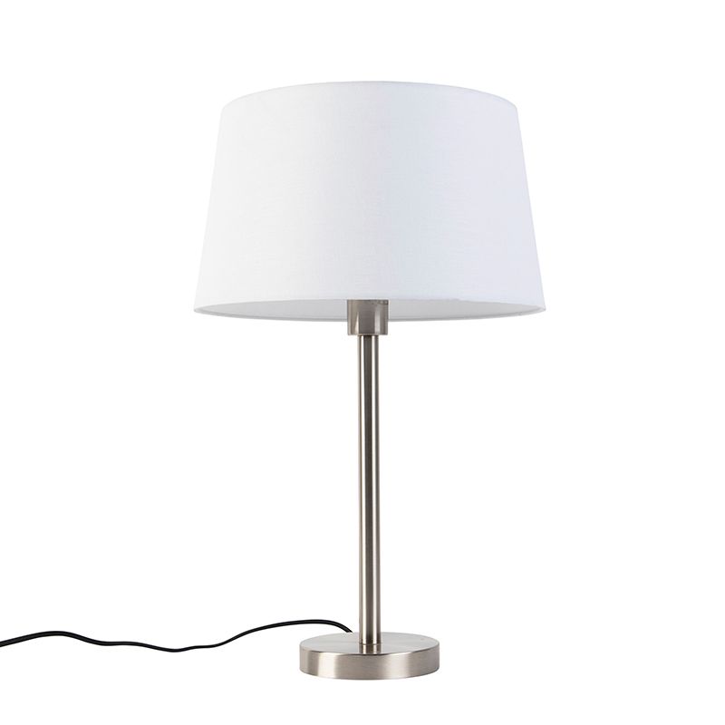 Moderne tafellamp staal met witte kap 32 cm - Simplo
