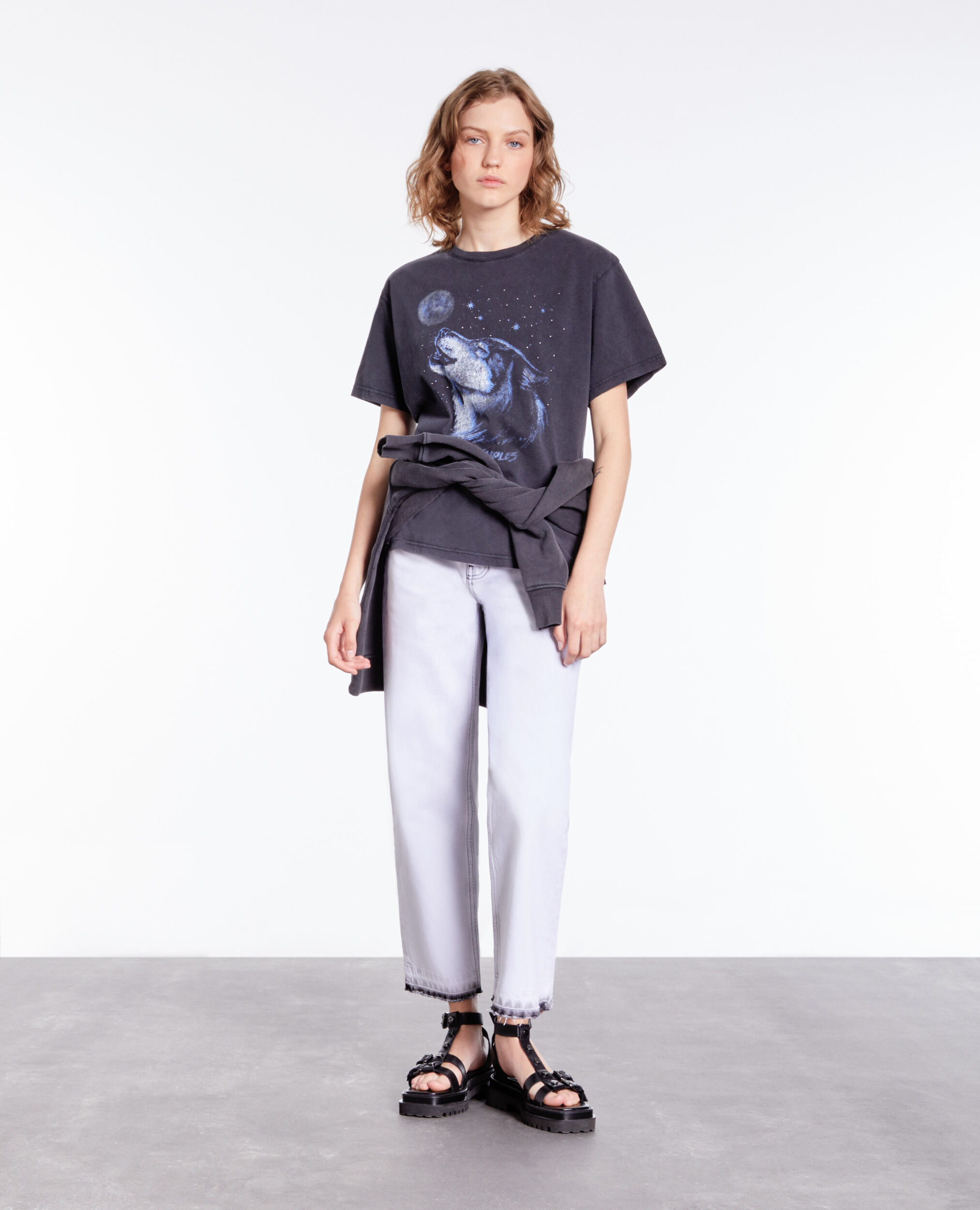 T-shirt noir avec sérigraphie Wolf