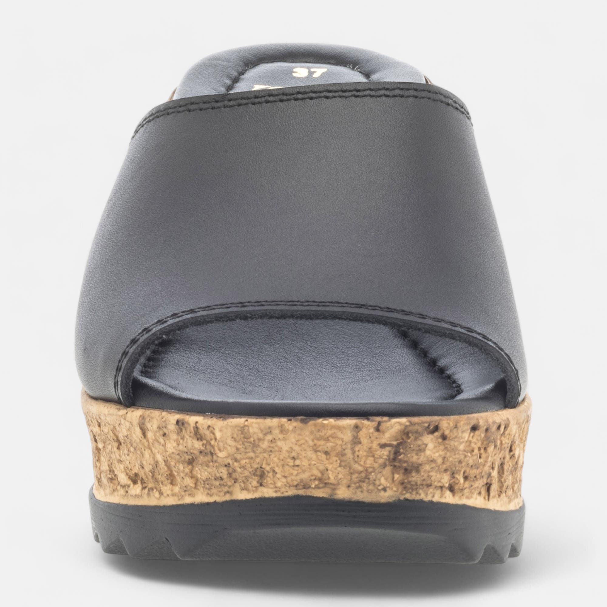 Mules à talon compensé Femme en cuir noir