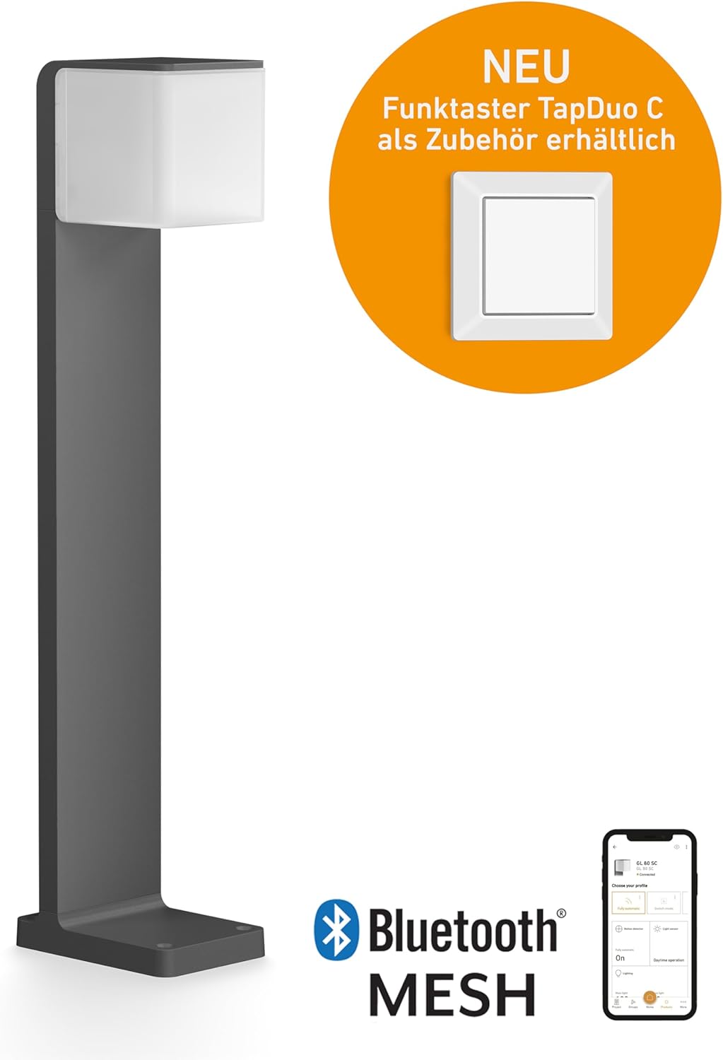 Steinel LED Wegeleuchte GL 80 SC Connect, smarte Gartenleuchte, Bewegungsmelder, dimmbar, vernetzbar per App, Zeitschaltuhr, 3000 K, 9.1 W, Anthrazit