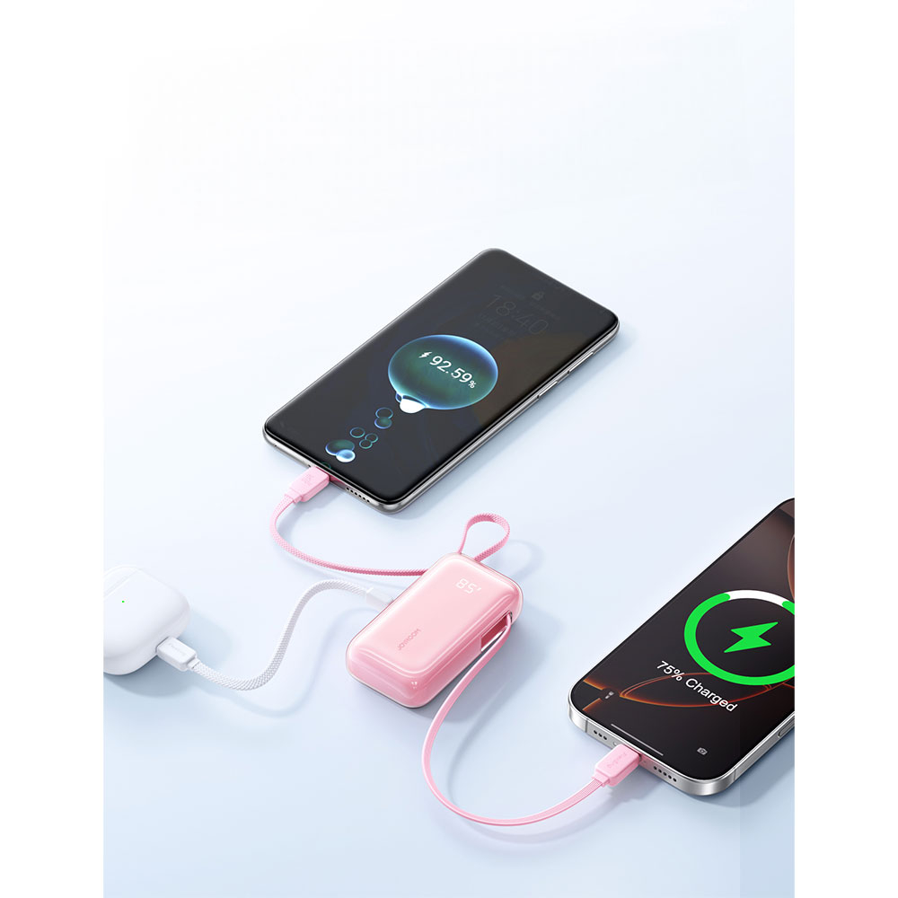 (35W) 10000mAh USB Powerbank Power Delivery Ladegerät inkl. Dual USB C Ladekabel mit LED Anzeige (JR-PR2 - Pink) - Rosa
