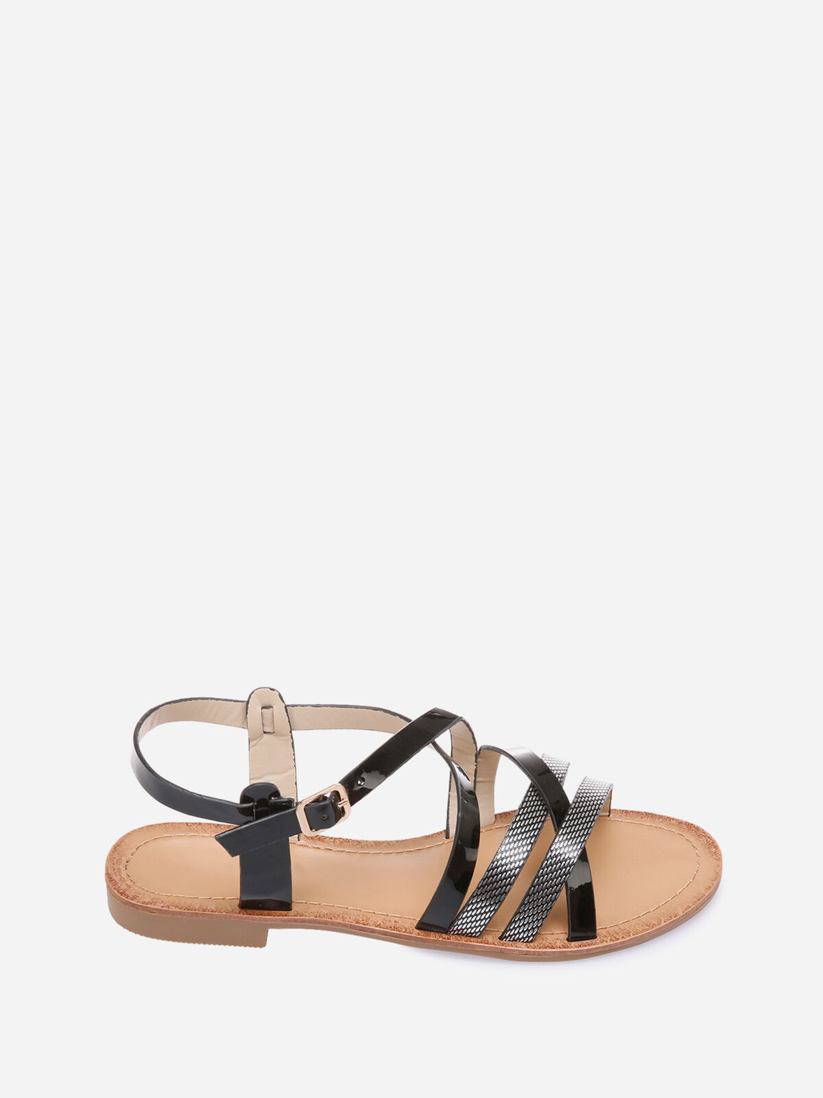 Sandales à multibrides vernies et motifs- Noir
