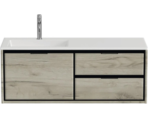 Sanox Loft badkamermeubelset BxHxD 120,5 (60/60)) x 47 x 45,5 cm, frontkleur craft oak, 2-delige set met wastafel, mineraal gegoten waskom links, wit mat
