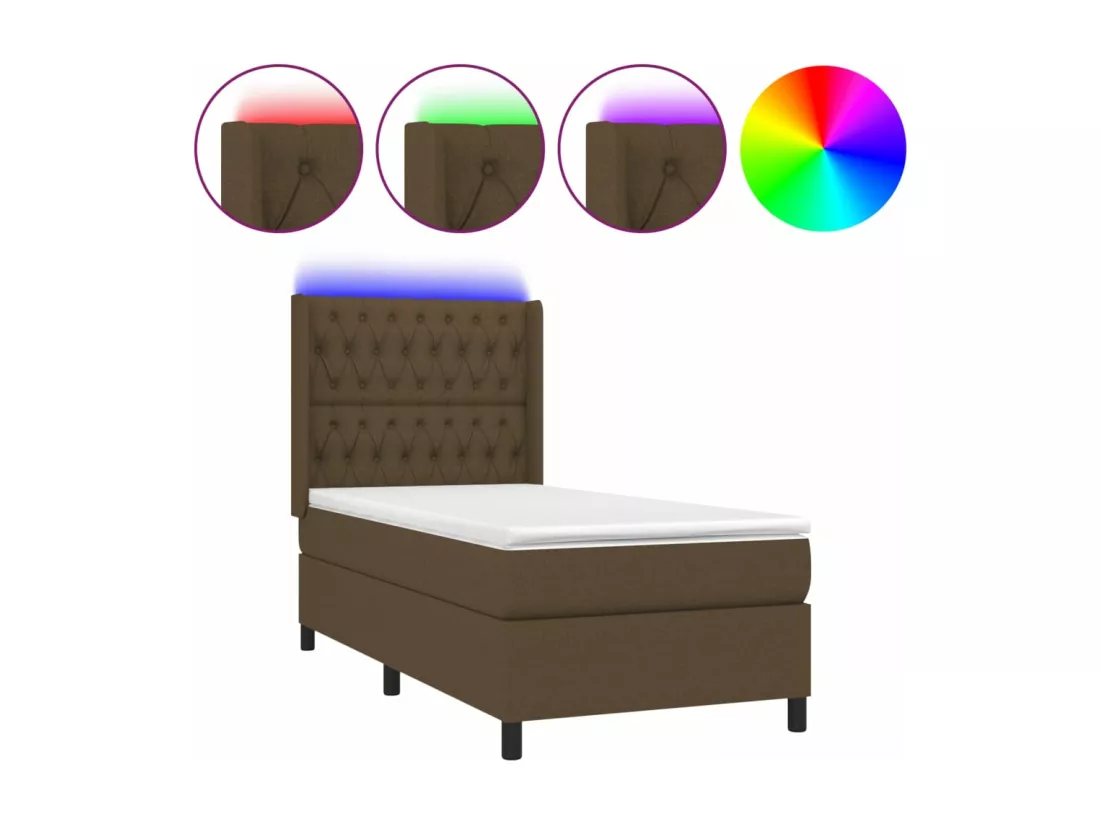 Sommier tapissier et matelas et LED Marron foncé 90x190cm Tissu