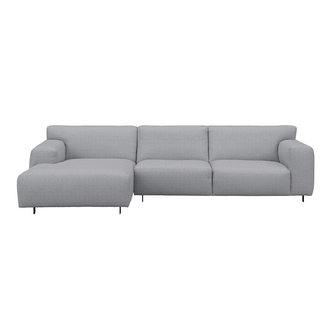 Vesta 2,5-seter med sjeselong venstre I Tekstil Cortina Silver, standardsøm, sort metallben 10 cm, Comfort CM