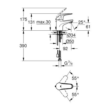 GROHE wastafelkraan Swift S-size met hendel en ketting Chroom