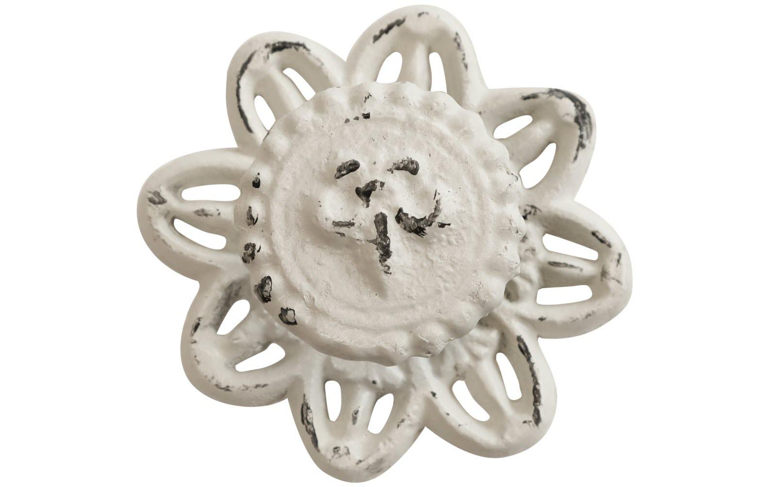 Möbelgriff mit französischer Lilie Ø 8 cm, antik CrémeAntiker Möbelknauf aus Eisen