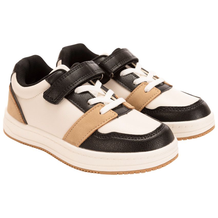 Baskets basses à scratch avec simili cuir pour garçon - Ecru
