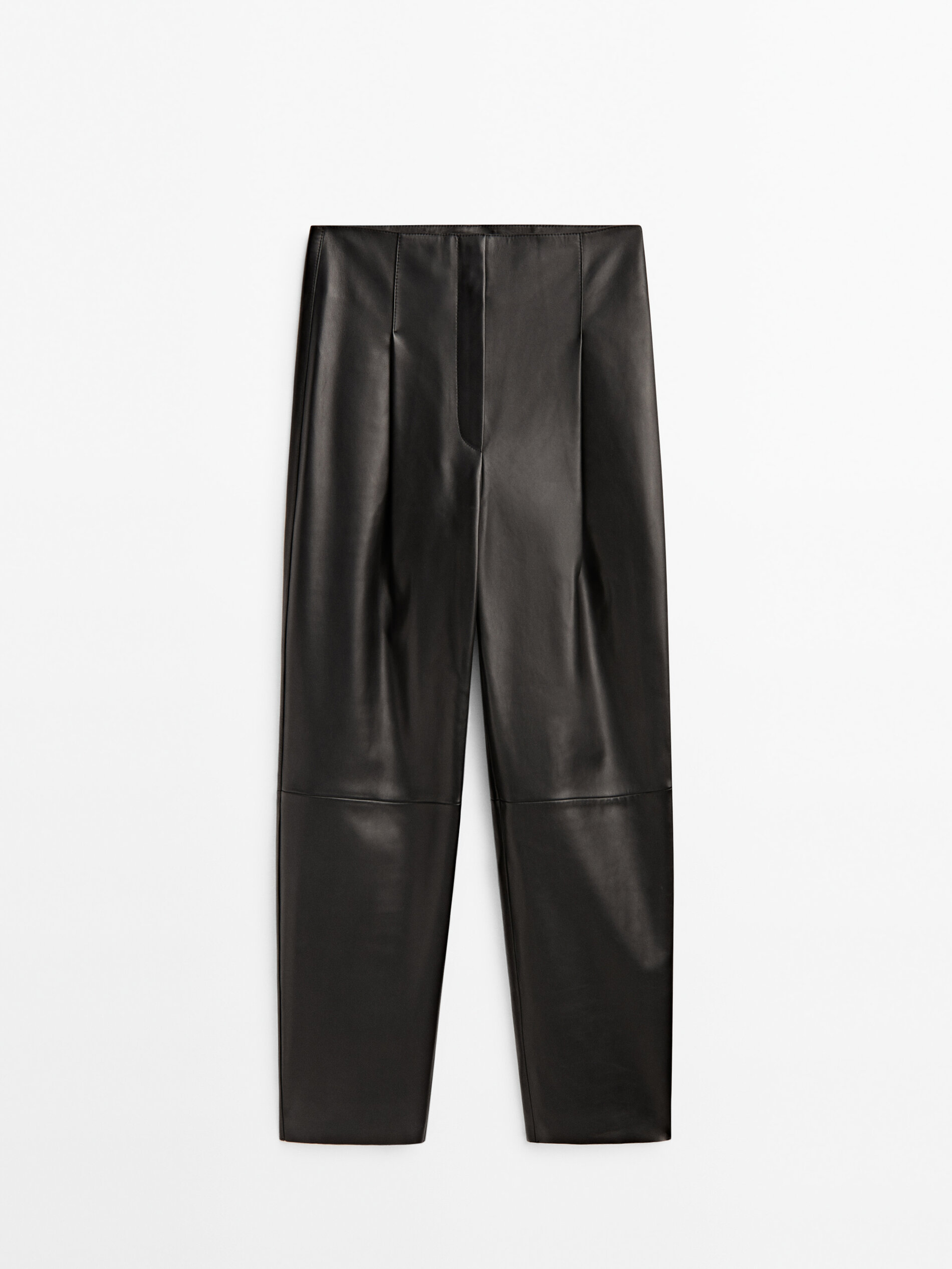 Calça plissada em couro napa - PRETA