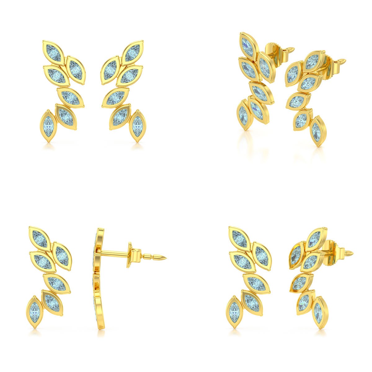 Boucles d'oreilles ADEN Or 585 Jaune et Aigue-Marine 1.71grs