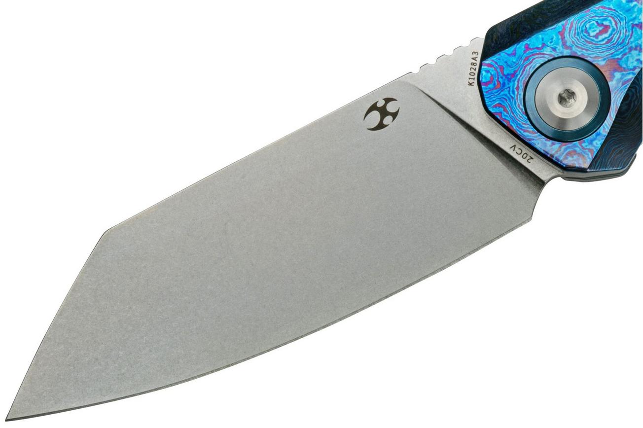 Kansept Bulldozer K1028A3 Stonewashed CPM-20CV, Blue Timascus zakmes, Kim Ning design
