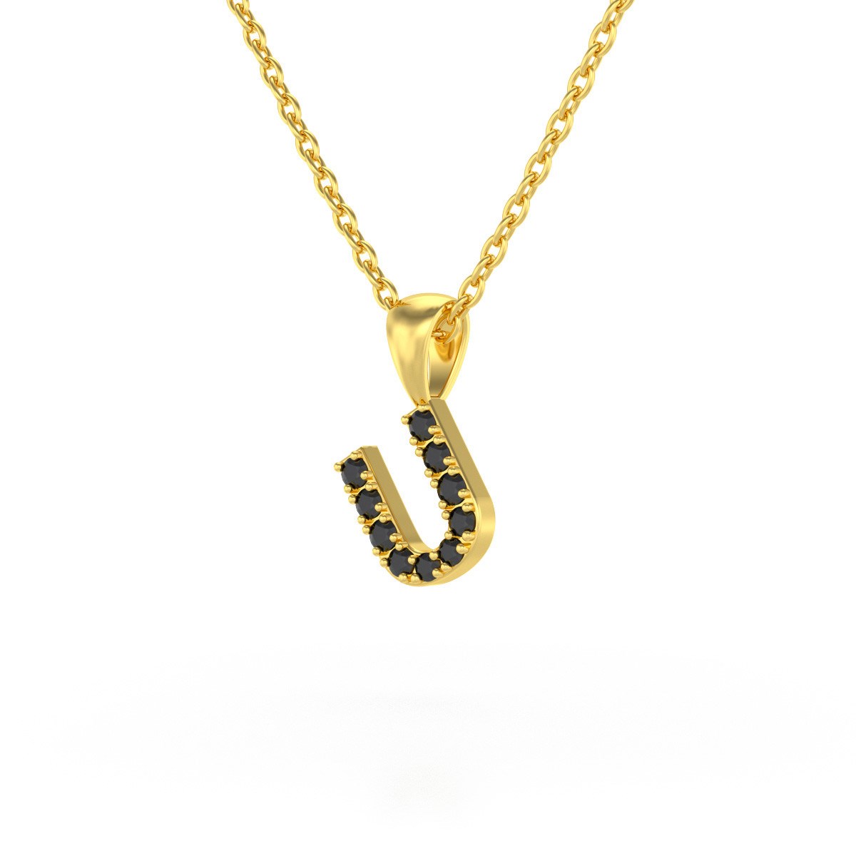 Collier Pendentif ADEN Lettre U Or 750 Jaune Diamant Noir Chaine Or 750 incluse 0.72grs