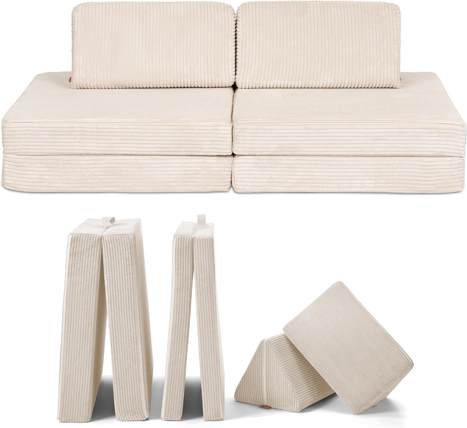 Funzy Mini Spielsofa für Kinder - Unser Mini für kreatives Spielen, Modulare Spielcouch, Waschbarer Bezug, Robust und Langlebig, Oeko-TEX 100 Zertifiziert mit 3 Jahren Garantie, Cord Creme Beige