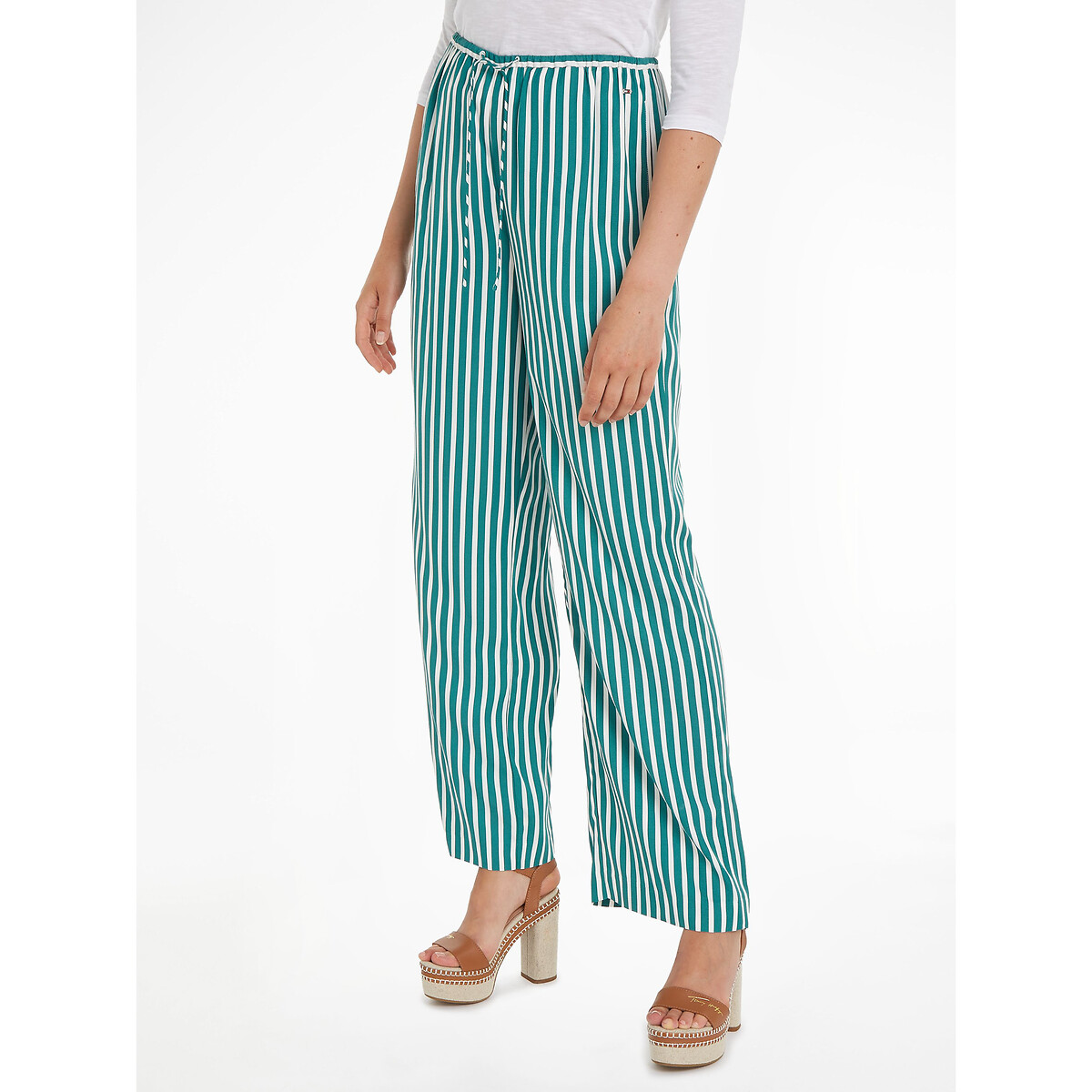 TOMMY HILFIGER<br>Calças listradas, pernas largas, cintura elástica