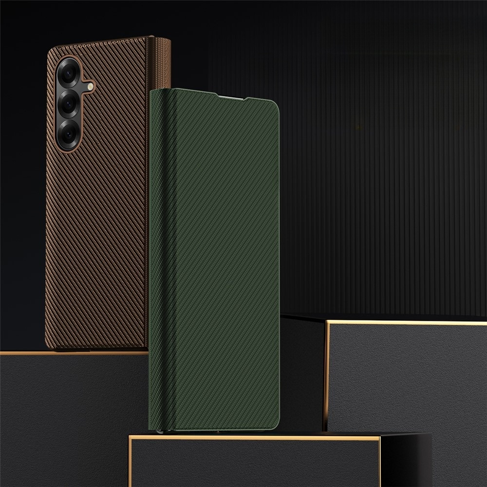 Samsung Galaxy Z Fold7 Leder Tasche Flip Cover Kevlar Look - Grün