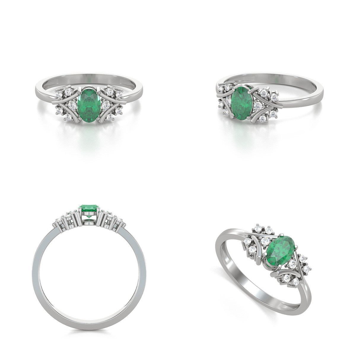Bague ADEN Or 585 Blanc Emeraude et diamants 1.556grs