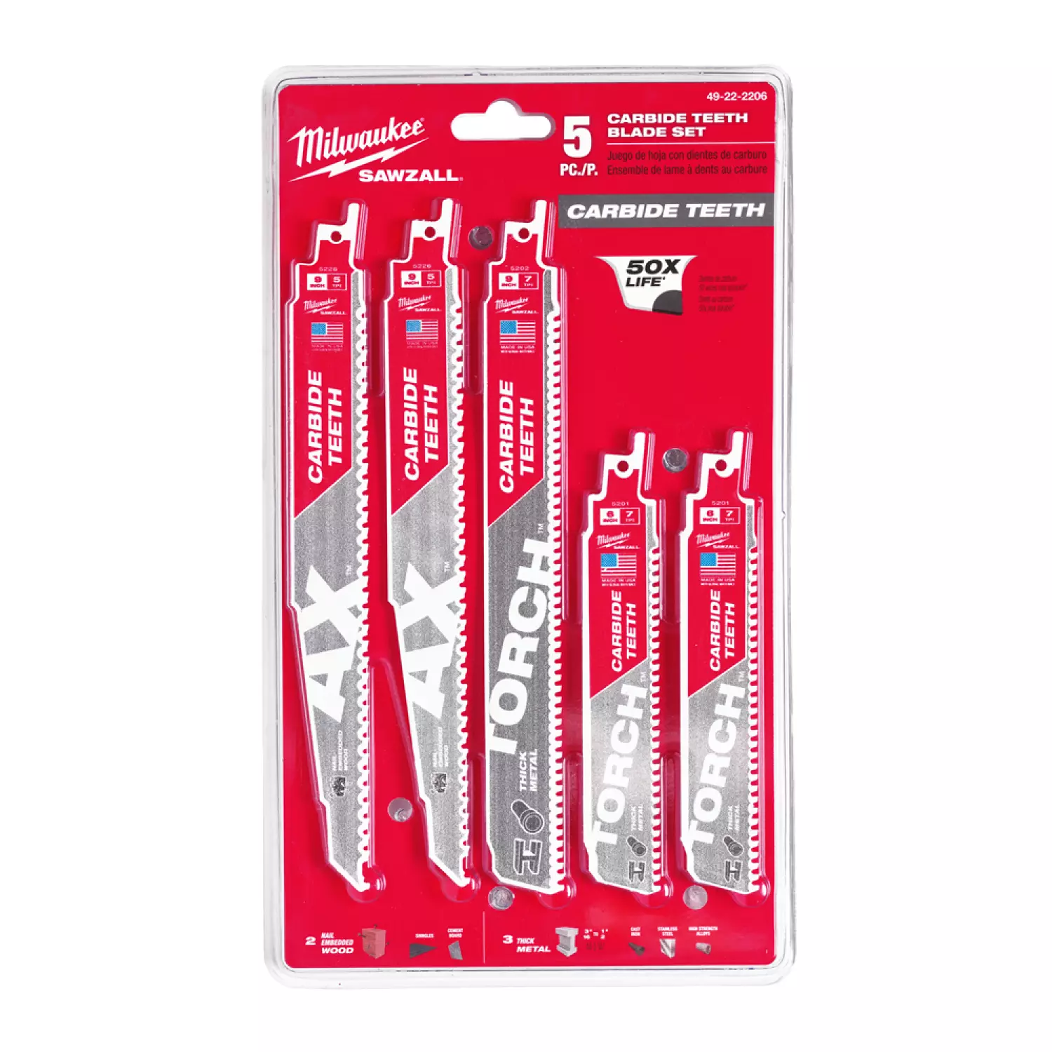 Milwaukee 49222206 5-delige Gemengde reciprozaagbladenset - Sawzall