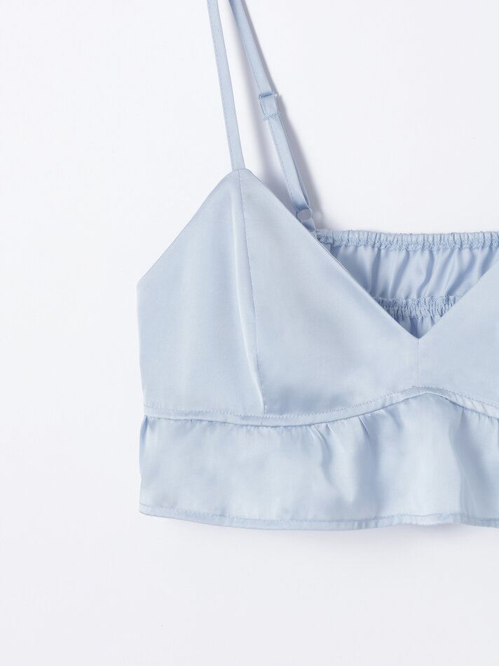Top cropped de cetim - Azul celeste