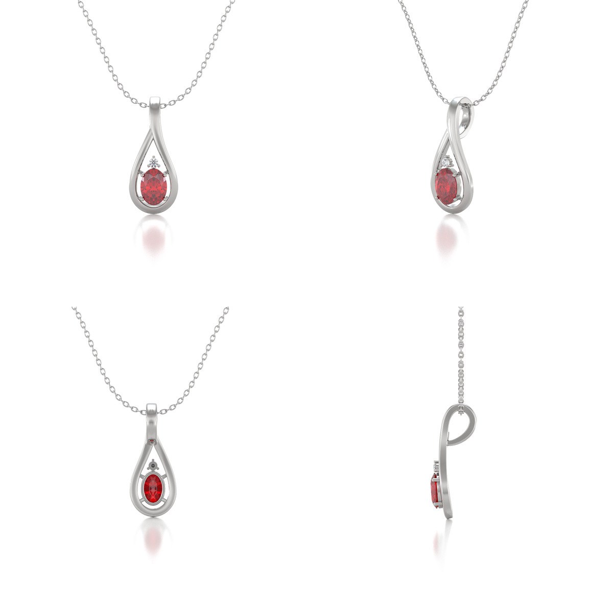 Collier Rubis & Diamant en Argent 925 | 1.85gr | Pendentif Luxueux - Aden
