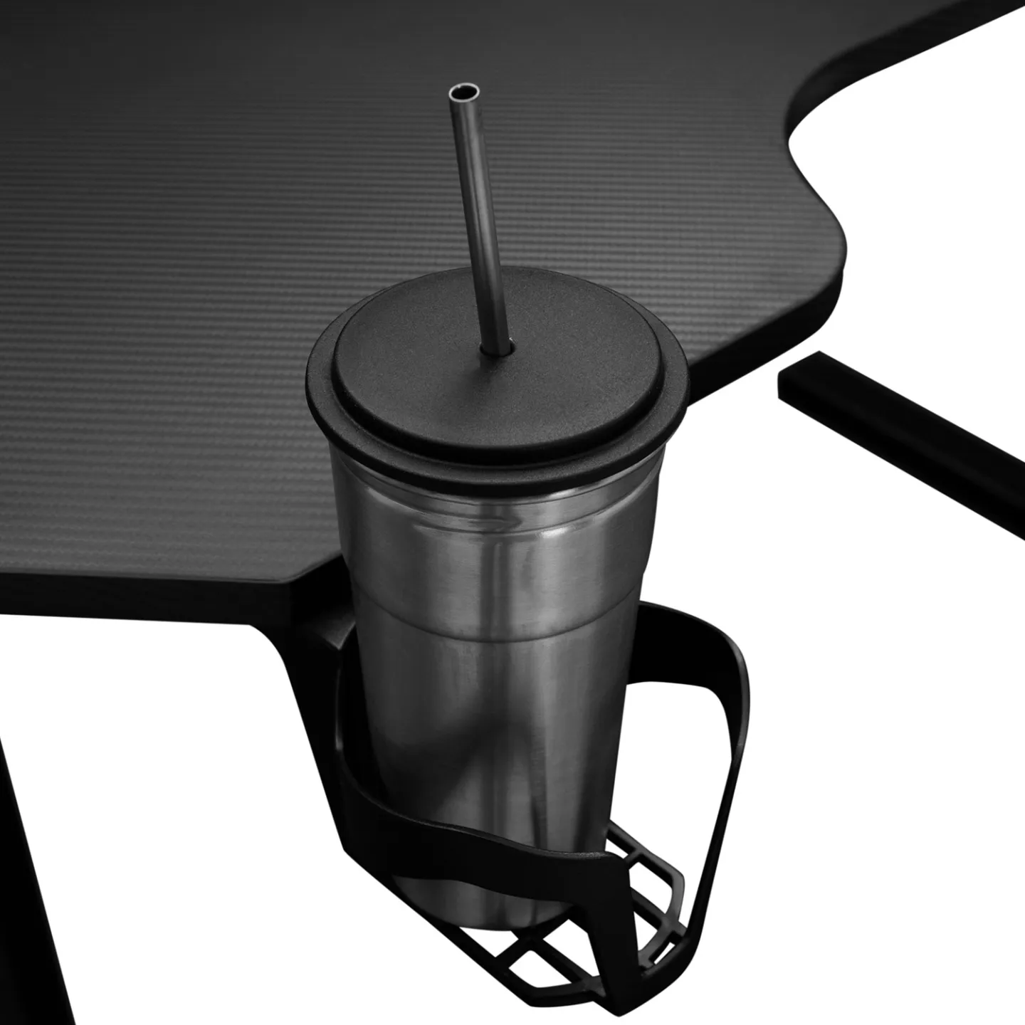 Bureau gaming droit 120 cm noir ALEXIS porte-gobelet et crochet pour casque