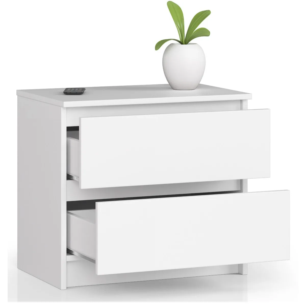 Table de chevet - Blanc - 60 cm - 2 tiroirs