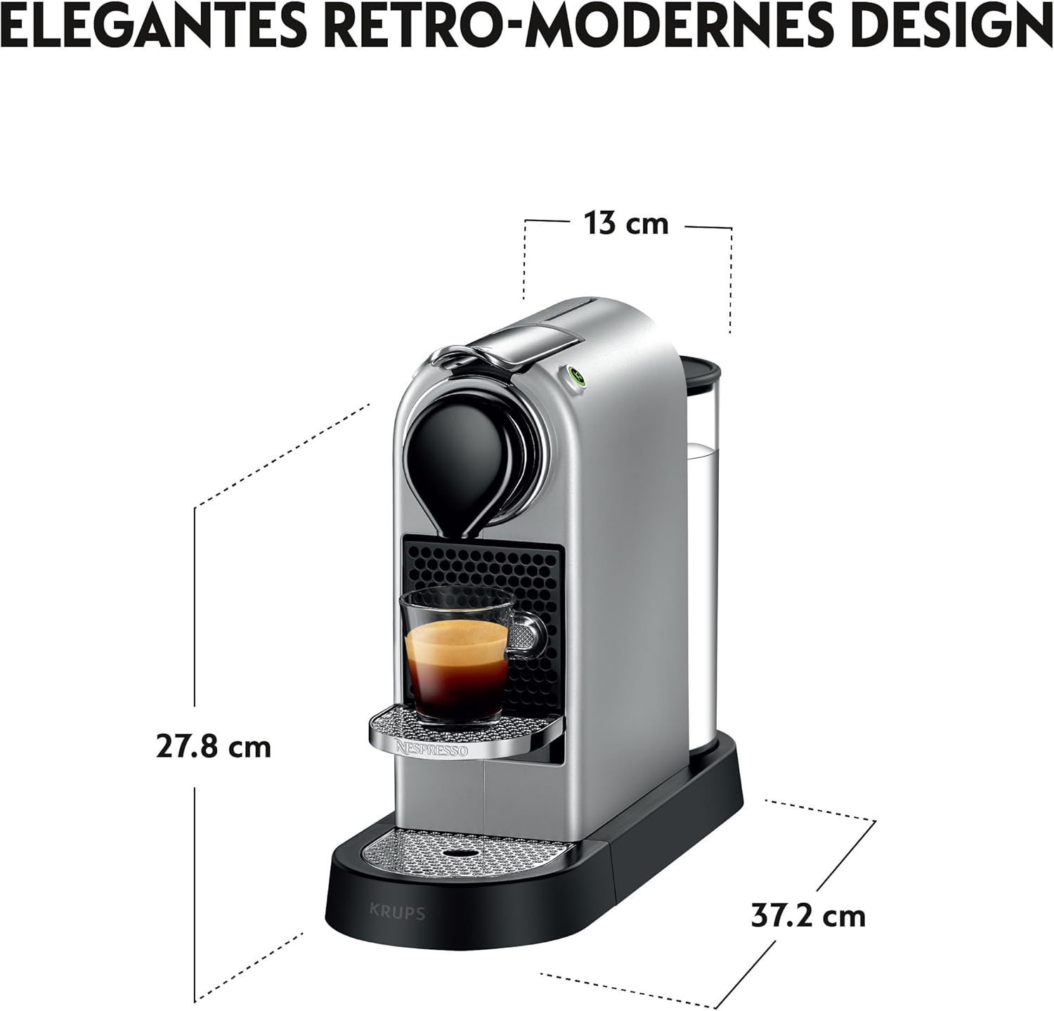 Nespresso Krups CitiZ Kaffeemaschine, freistehende Espressomaschine, automatische Abschaltung, 1 Liter Wassertank, 1260 Watt, silber, XN741B