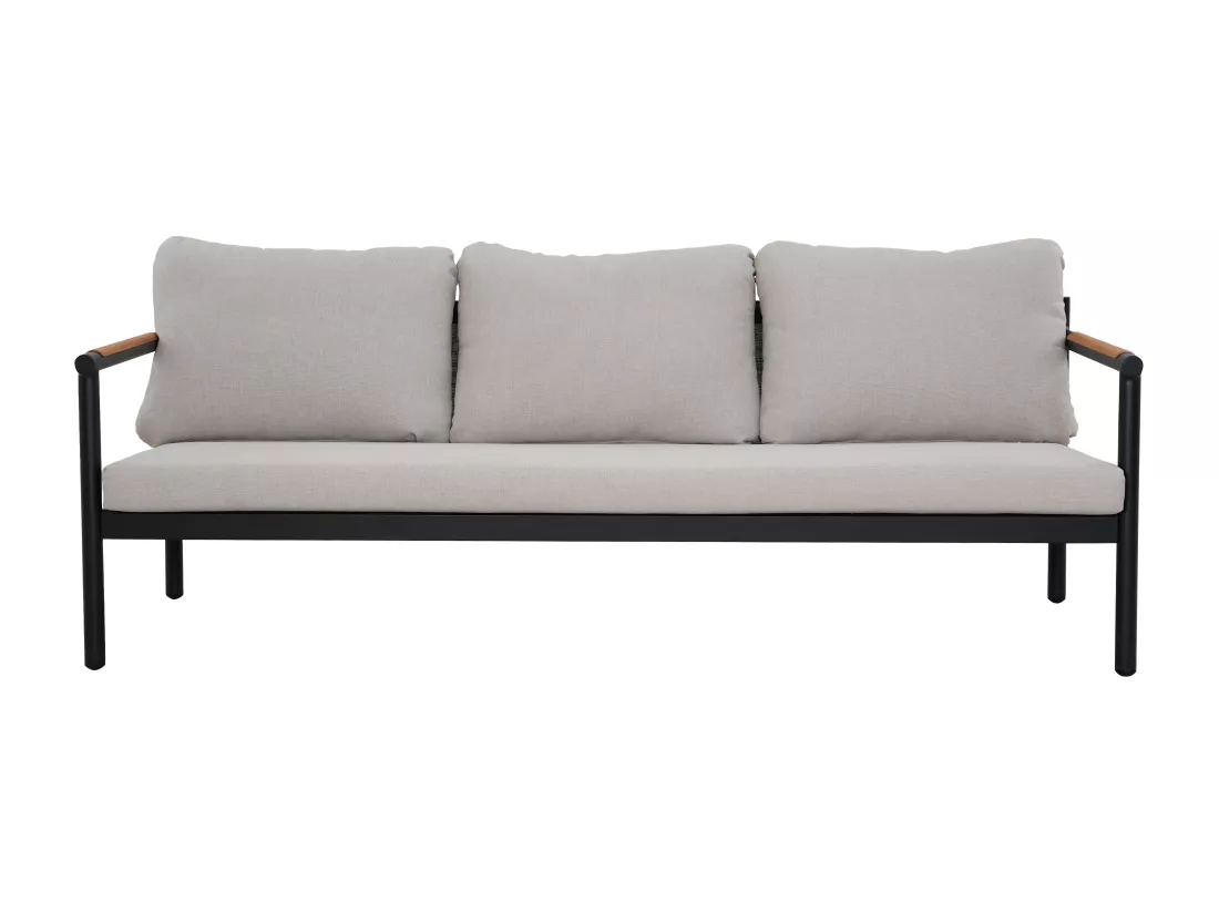 Salon de jardin en aluminium : un canapé 3 places, 2 fauteuils et une table basse - Noir coussins beiges - LAKIT de MYLIA
