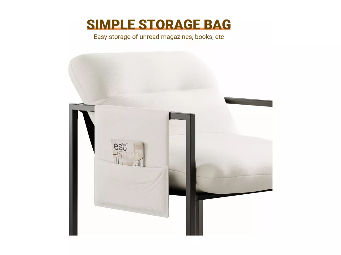 Fauteuil Contemporain en sherpa - Pied Métal - 78x65x80cm - pour Salon et Chambre - Blanc cassé
