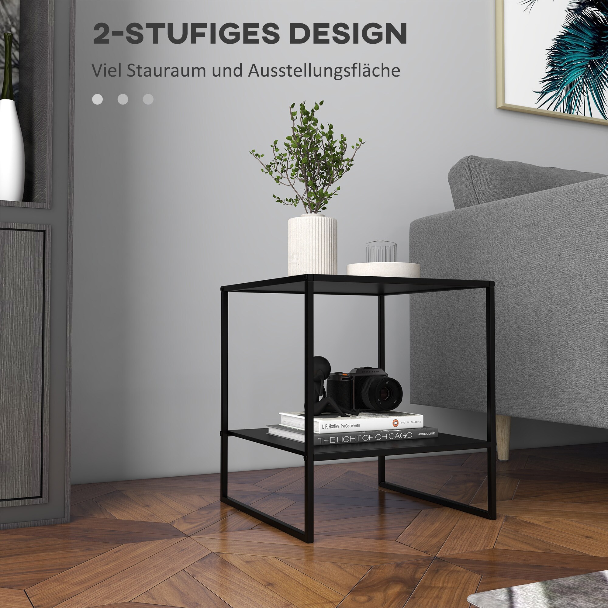 HOMCOM Beistelltisch mit Ablageebenen schwarz 40L x 40B x 45H cm