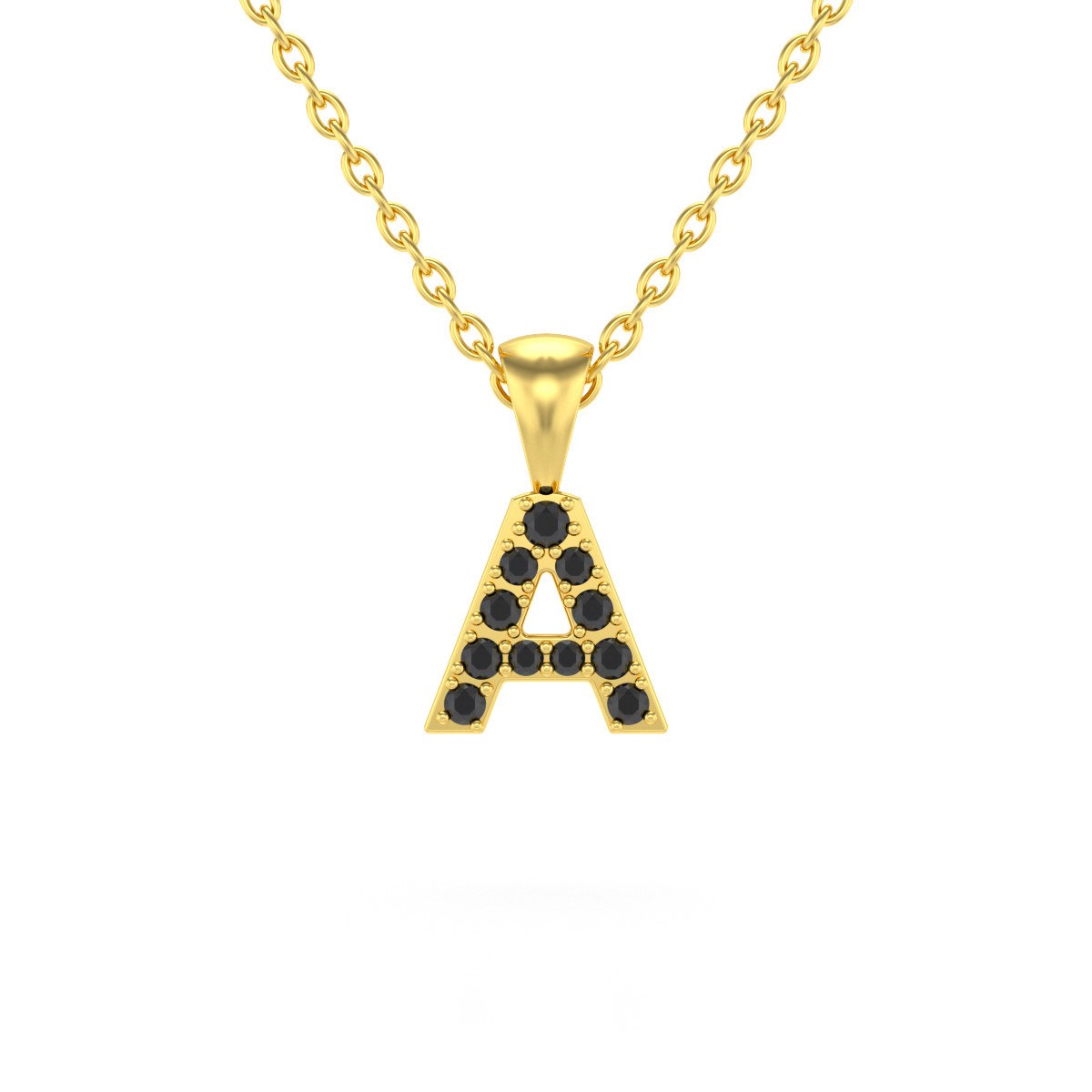Collier Pendentif ADEN Lettre A Or 750 Jaune Diamant Noir Chaine Or 750 incluse 0.72grs