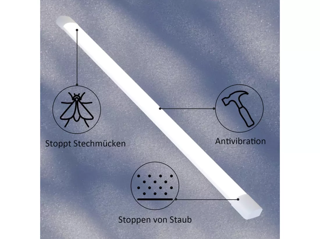 NETTLIFE Plafonnier LED 120 CM 36W tube lumière pour pièce humide 4000K lampe de cave blanc neutre angle de faisceau long 180°