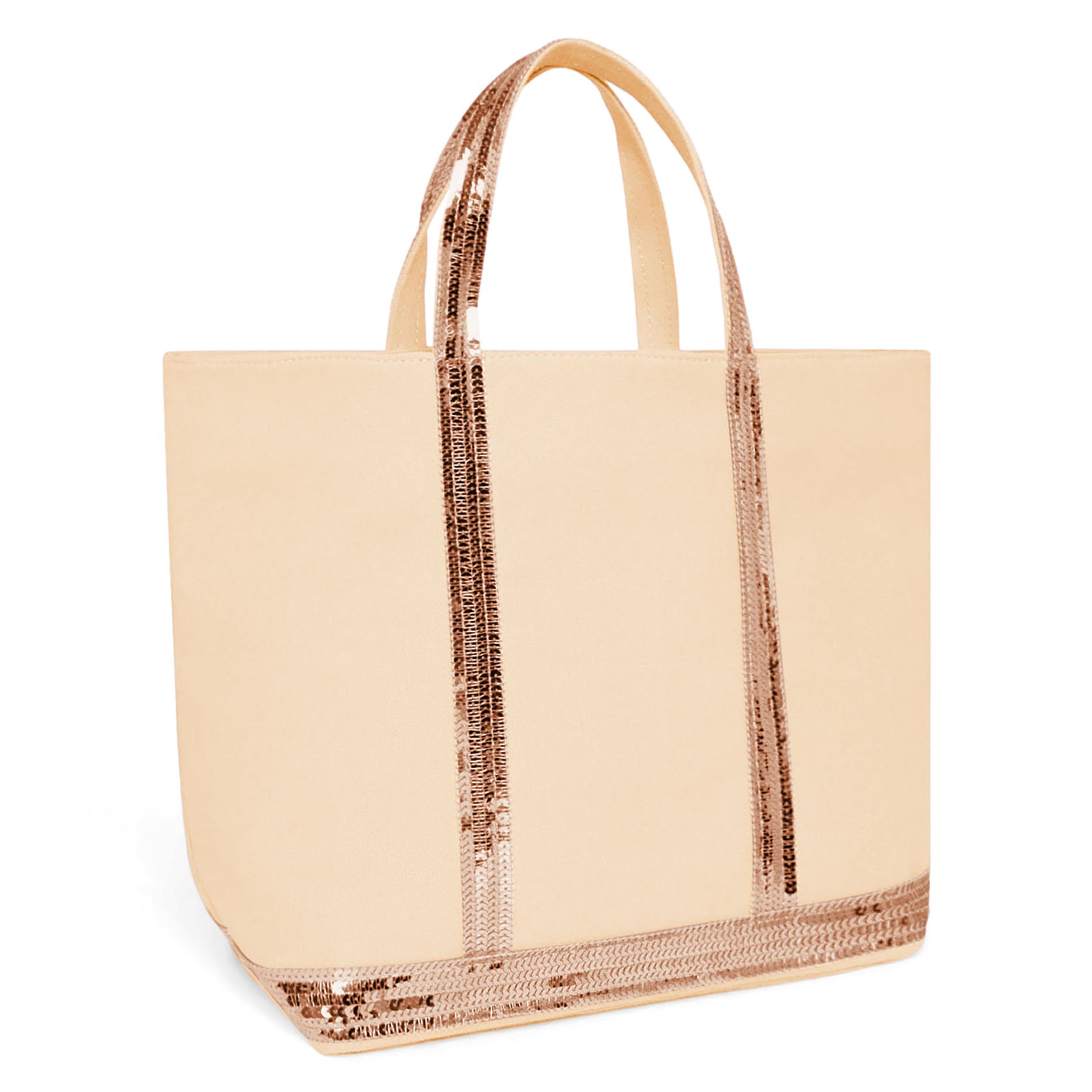 Cabas M à sequins en toile de coton| Beige