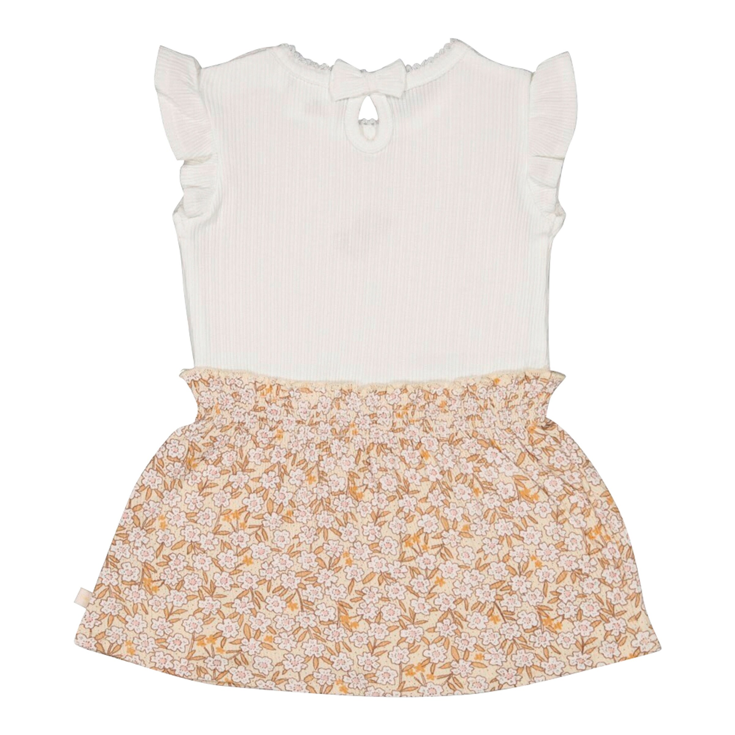 Feetje Krepp-Kleid Flügelarm Blumen Rippqualität natur/braun
