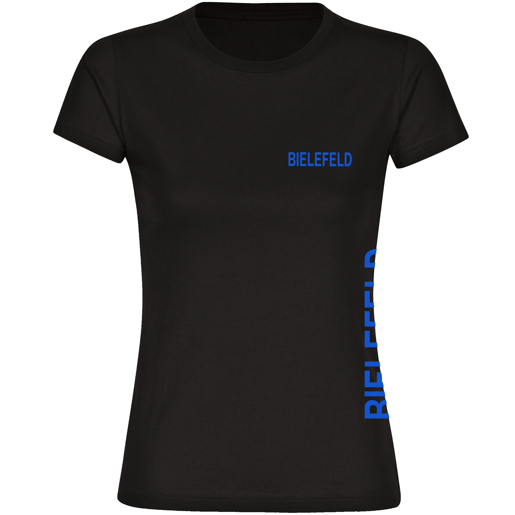 multifanshop® Damen T-Shirt - Bielefeld - Brust & Seite - Druck blau