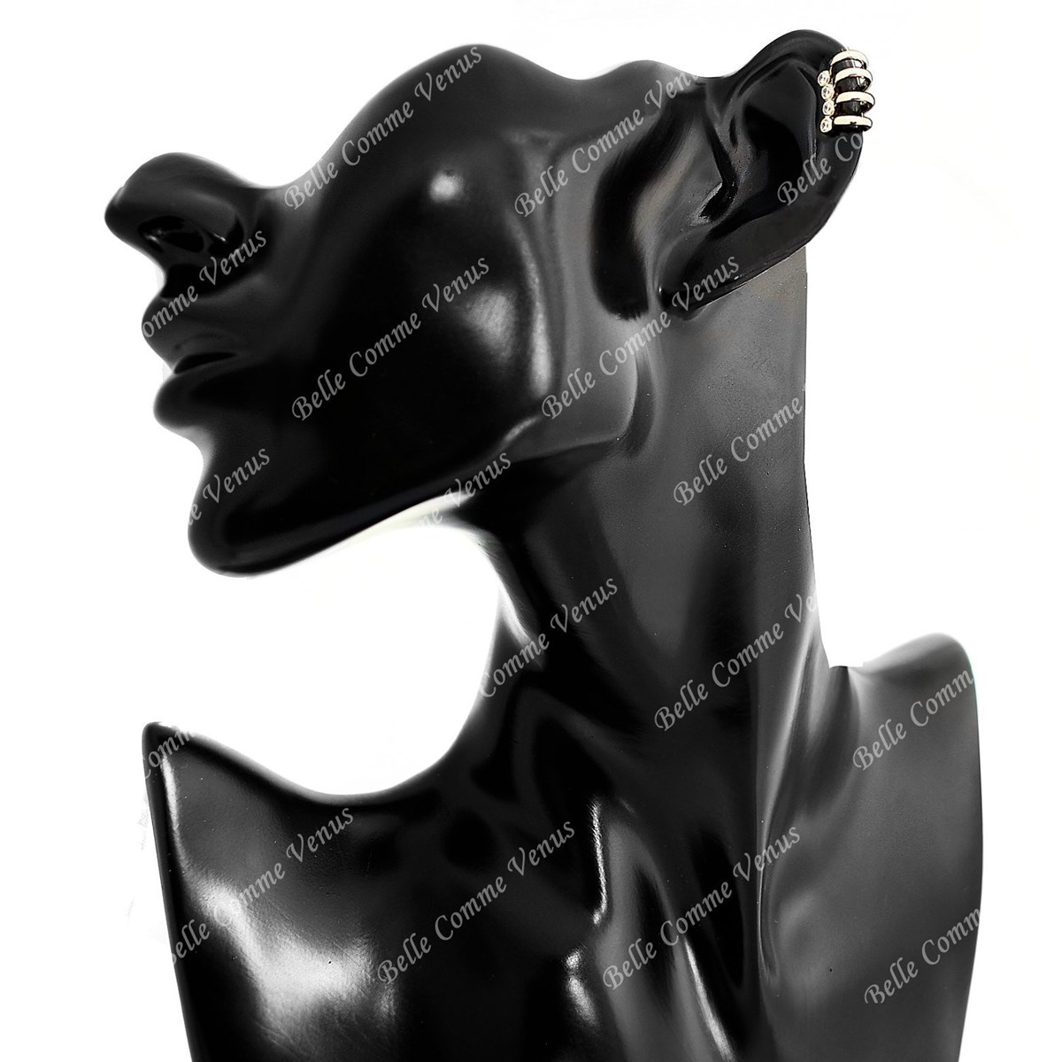 Clip d'oreille earcuff 4 rangs serti d'oxyde de zirconium rond clos Plaqué OR 750 3 microns
