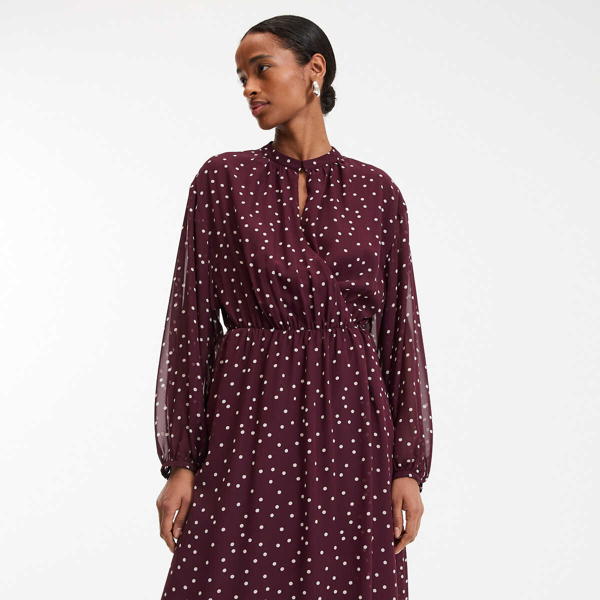 LA REDOUTE COLLECTIONS<br>Vestido envelope com estampa de bolinhas, longo