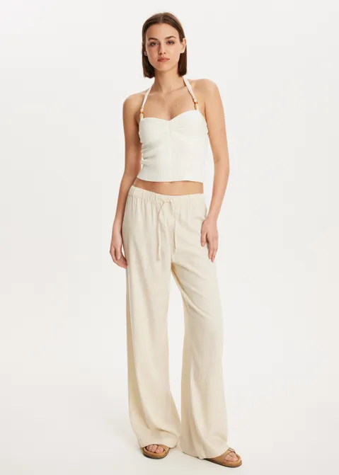 Gebreid singlet met kraaltjes off-white (WIT.IV)