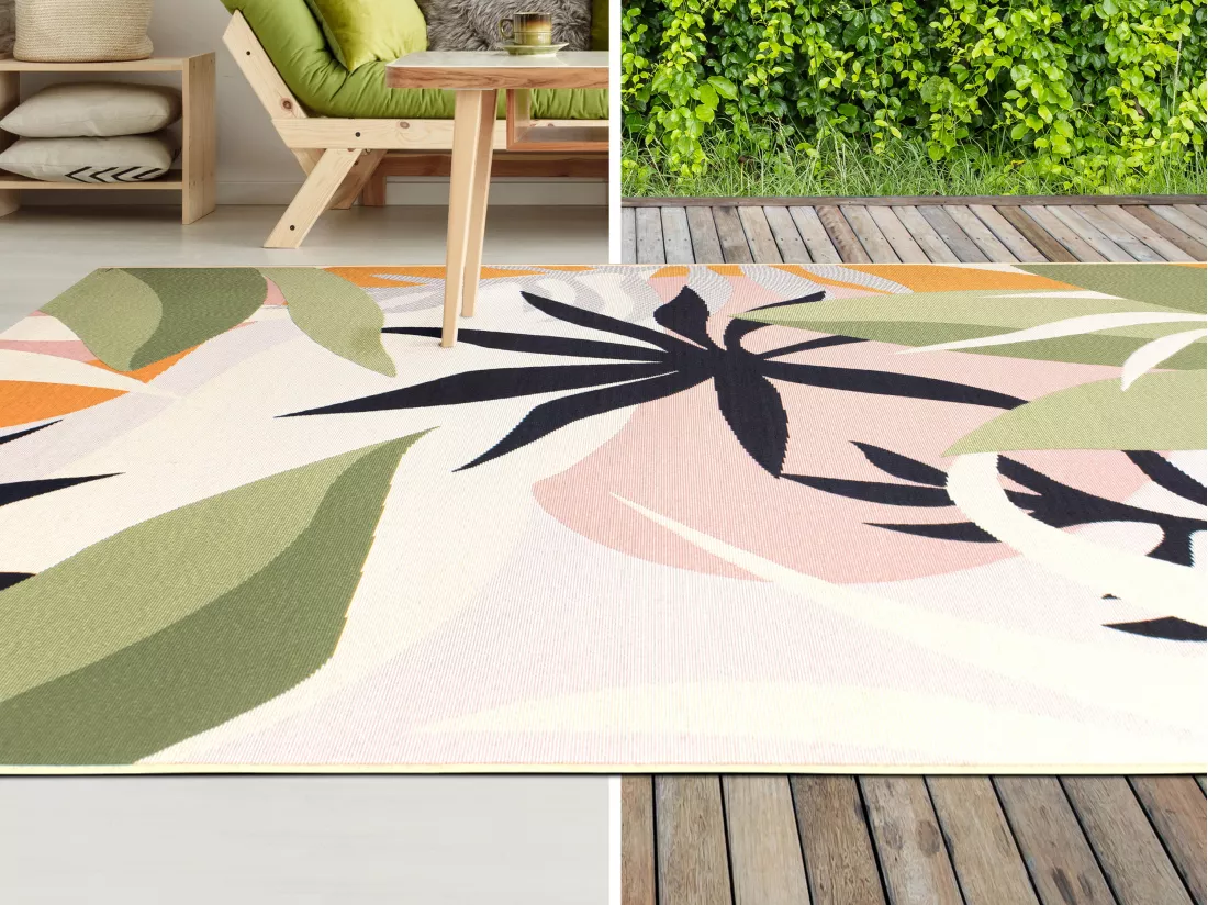 Tapis intérieur ou extérieur motif tropical - 200 x 300 cm - Multicolore - FLAVIA