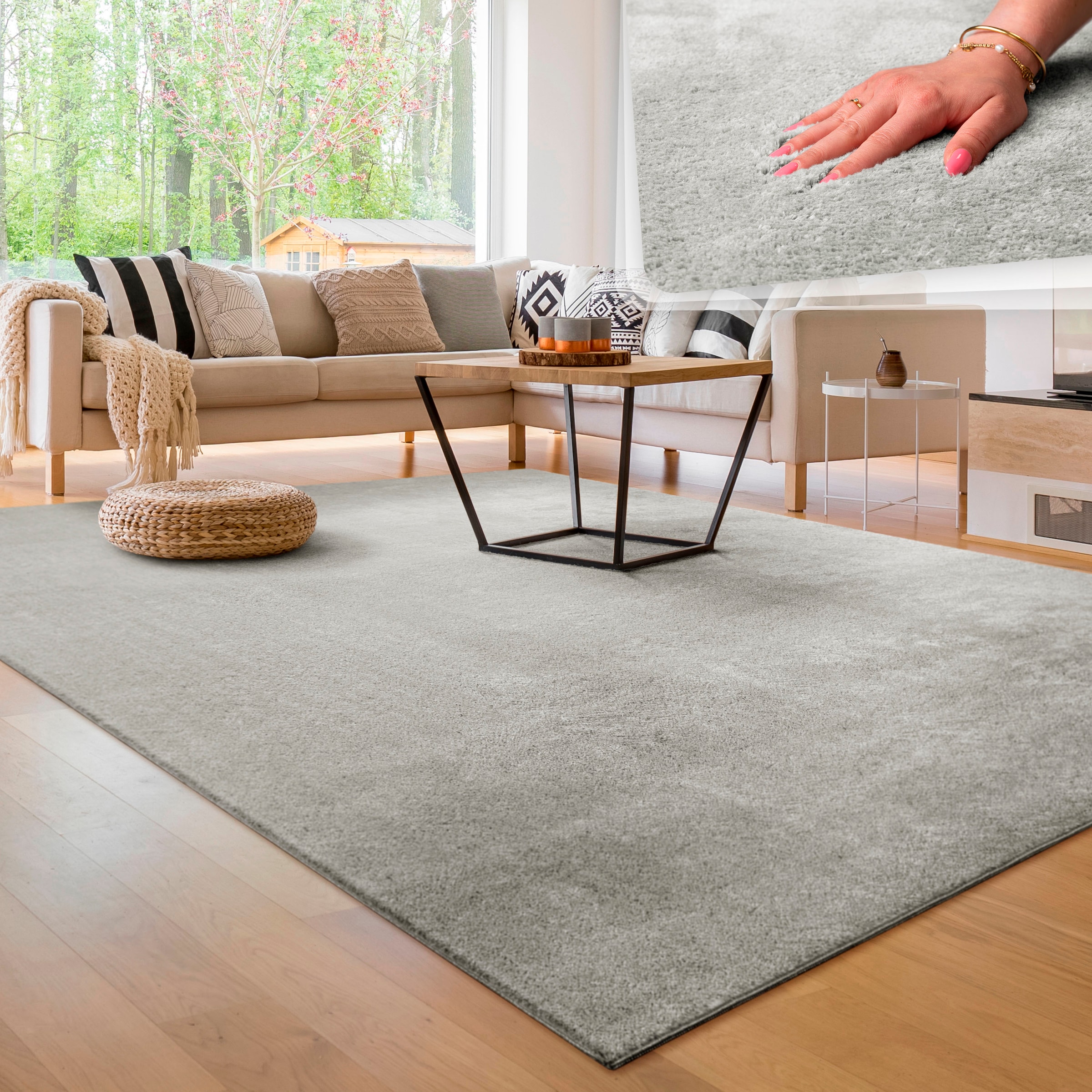 Paco Home Teppich »Cadiz 630« rechteckig 14 mm Höhe Uni-Farben, besonders weich, waschbar, auch als Läufer erhältlich