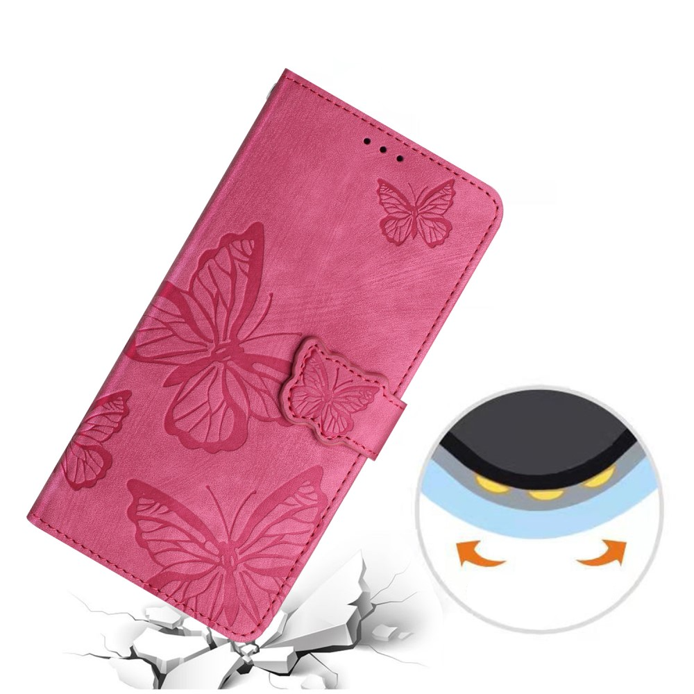 Samsung Galaxy S24 Ultra Leder Tasche Wallet   Trageschlaufe - Butterflies Imprint - Pink