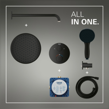 Grohe Precision Thermostat Perfect inbouw douchesysteem met  Vitalio Comfort 250 hoofddouche rond Mat Zwart