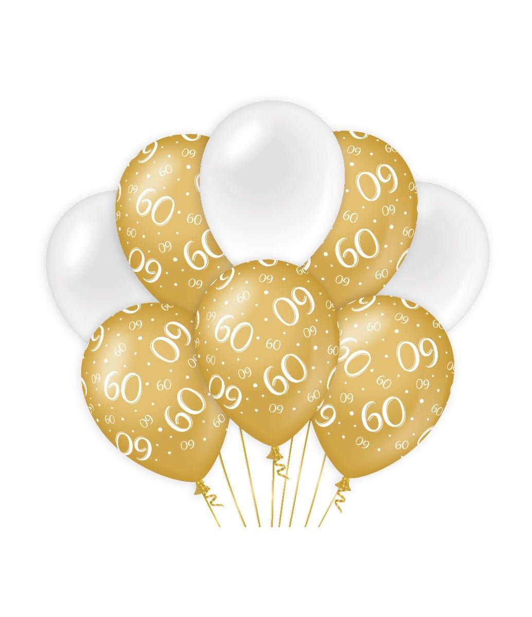 Ballonnen 60 Jaar Goud Wit 30cm 8st