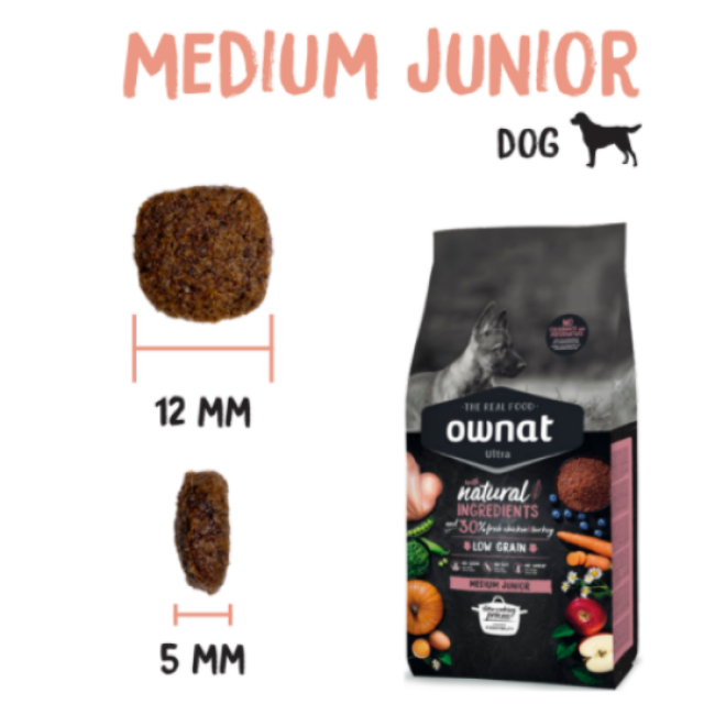 Croquettes Ownat Ultra Junior Medium pour chiot de race moyenne