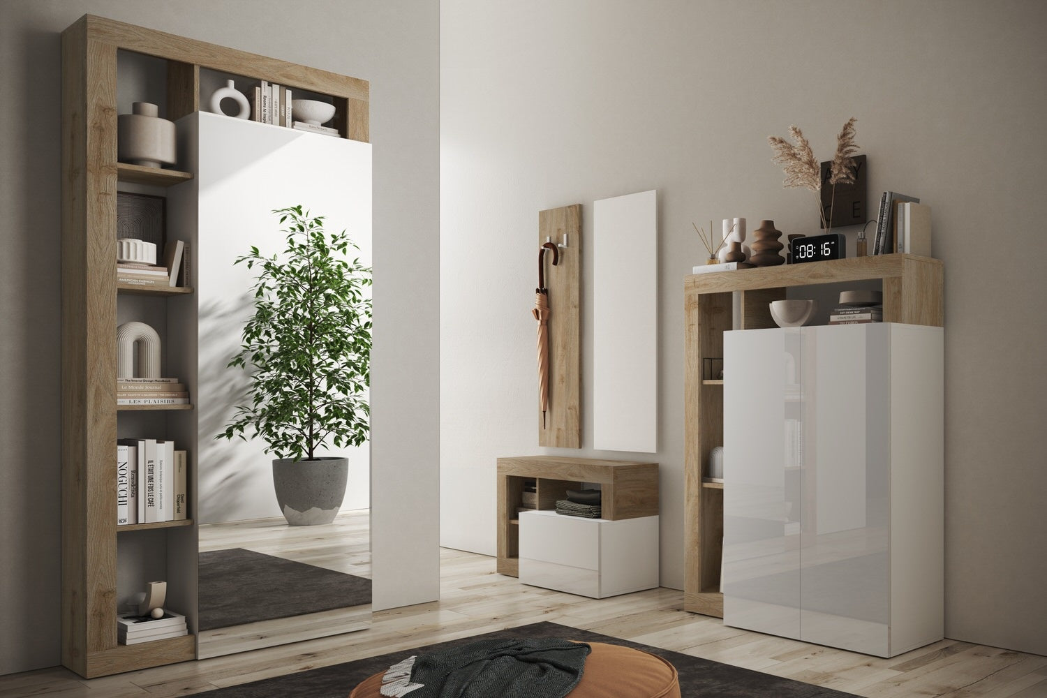Benvenuto Design Hamburg Hoogglans Wit | Kadiz Eiken Halmeubelset