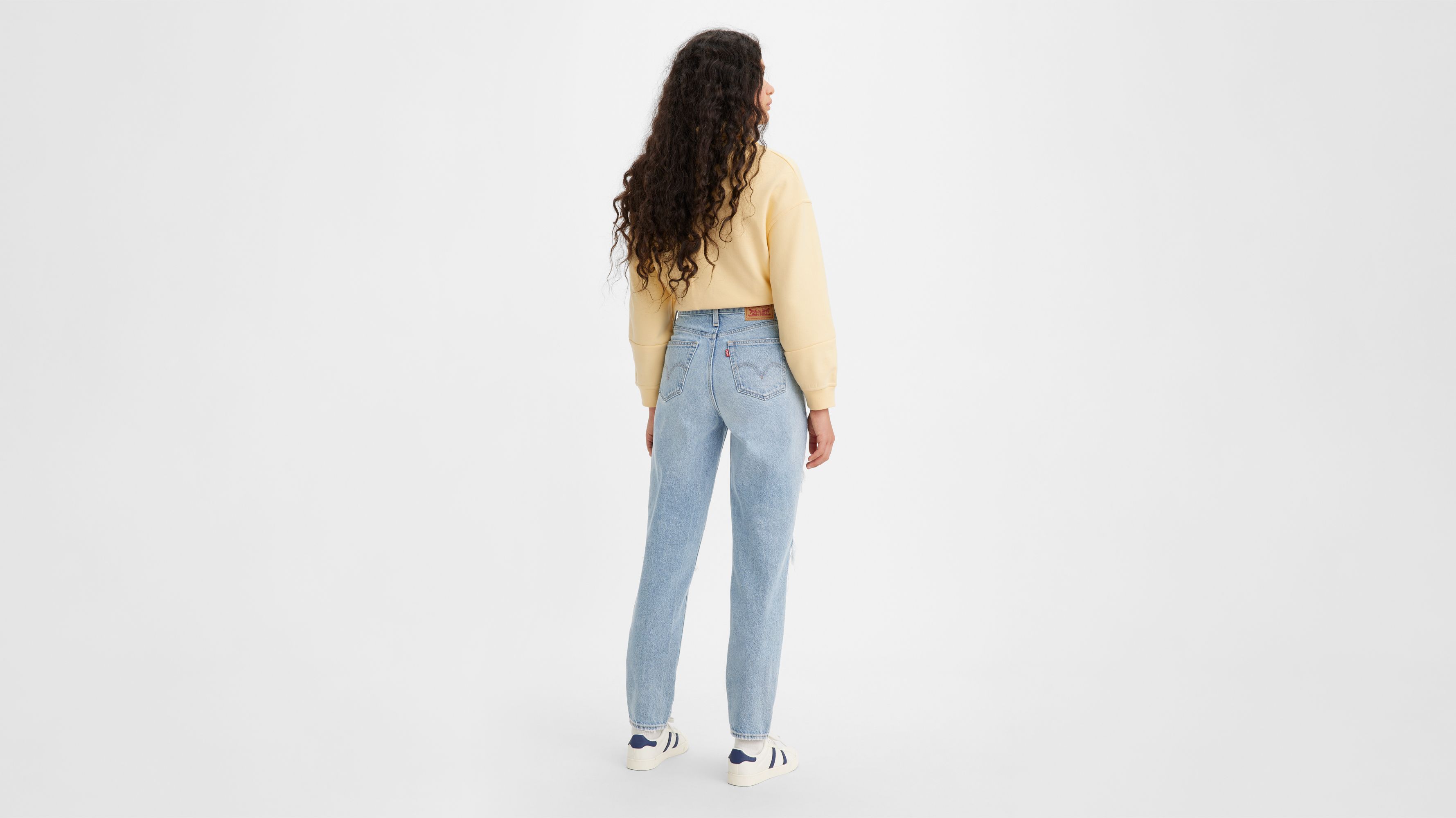 Jean Mom taille haute - Light Indigo Destructed - Bleu