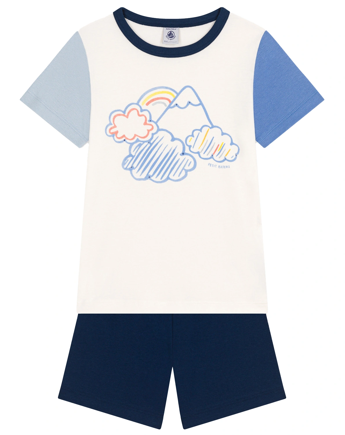Schlafanzug MANO CLOUDS kurz in blau/weiß