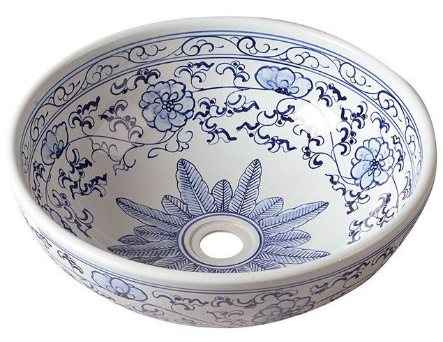 Sapho Priori keramische decoratie waskom 42cm wit delfts blauw