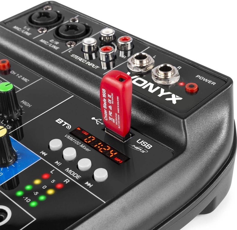 Vonyx - VMM100 - Audio Mixer - 4-Kanaals - Bluetooth - USB MP3 Speler