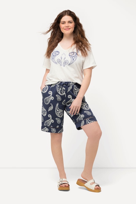 Jersey-Shorts, Paisleymuster, Lochstickerei, Biobaumwolle
