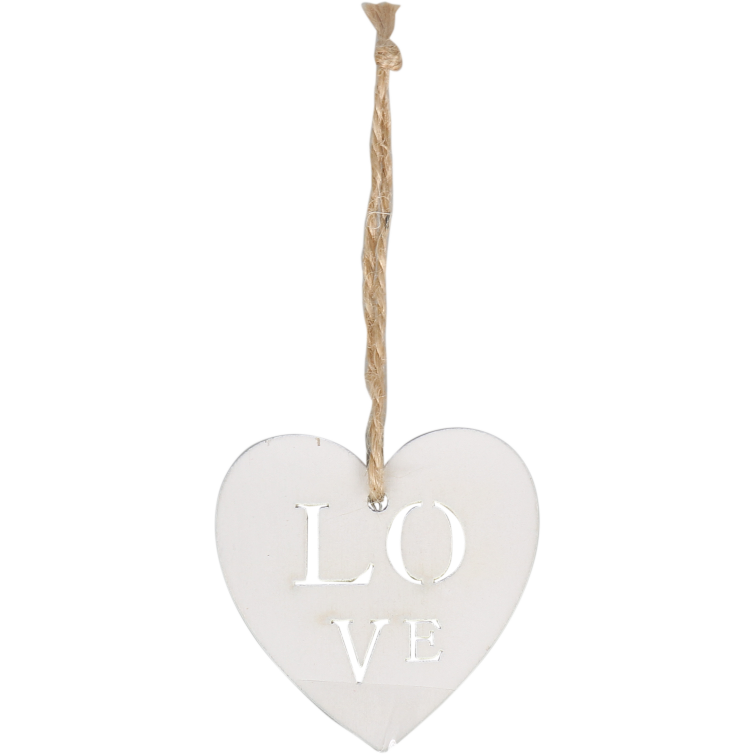Hanger, hout, met koord, 5x5cm, LOVE, wit
